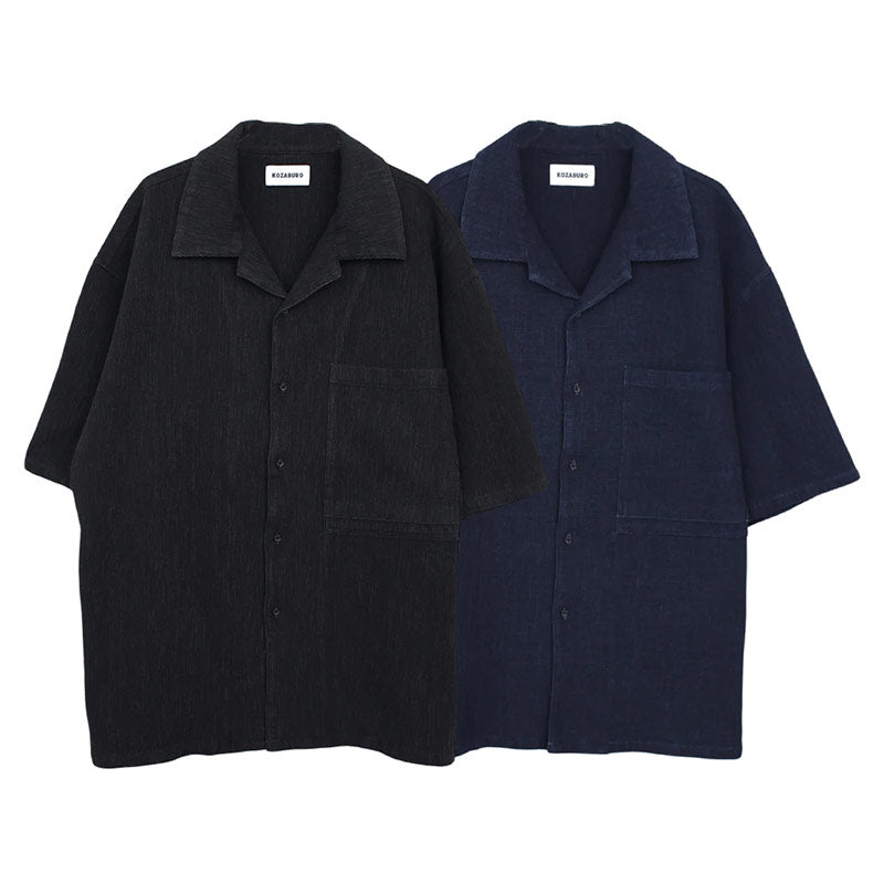 KOZABURO | Short Sleeve Over Size Camp Collar Shirt Indigo