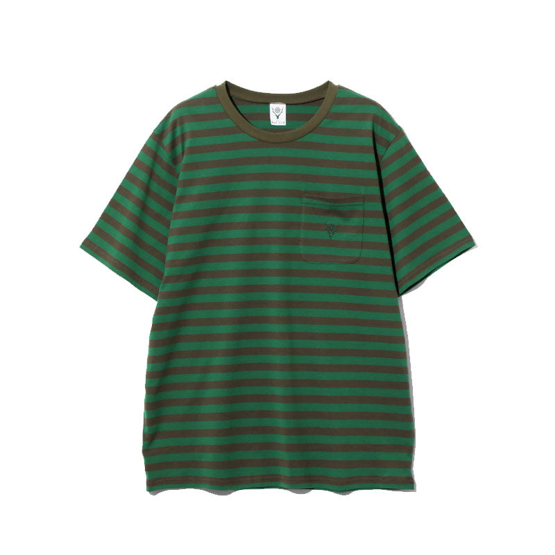 SOUTH2 WEST8 S/S Round Pocket Tee - Cotton Stripe Jersey Green