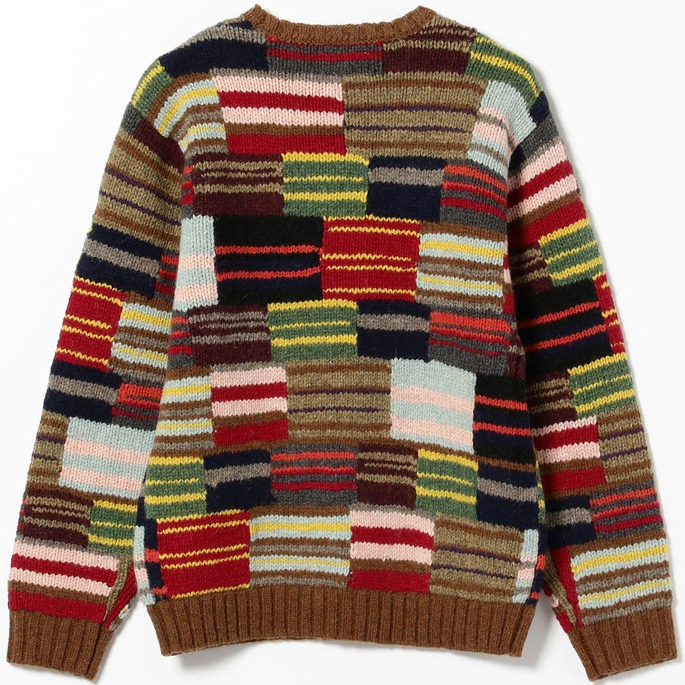 BEAMS PLUS | Crew Hand Knit Patchwork Sweaters Cable