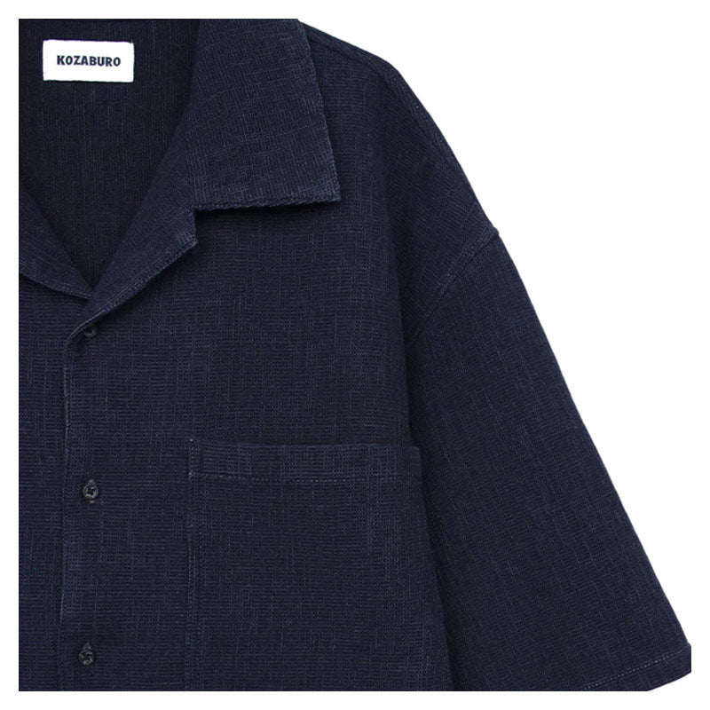 KOZABURO | Short Sleeve Over Size Camp Collar Shirt Indigo