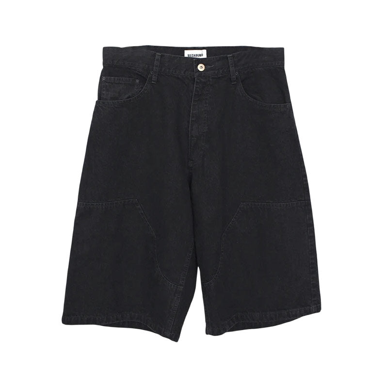 KOZABURO | Wide Leg Knee Patch Shorts Black