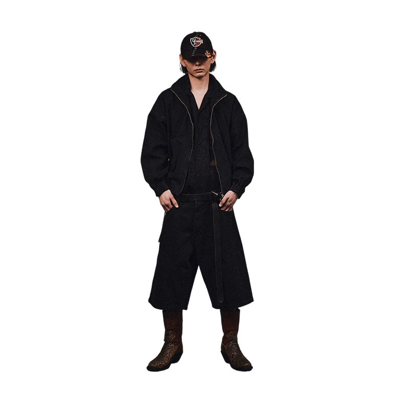 KOZABURO | Wide Leg Knee Patch Shorts Black