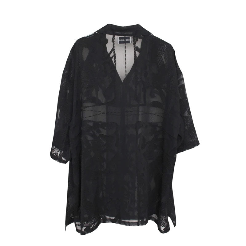KOZABURO | Opal Short Sleeve Oversize Camp Collar Shirt Black
