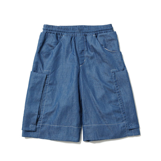 Sasquatchfabrix. Full Flap Denim Cargo Shorts Indigo Blue