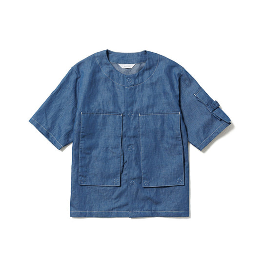 Sasquatchfabrix. Full Flap Noneck H/S Denim Shirt Indigo Blue