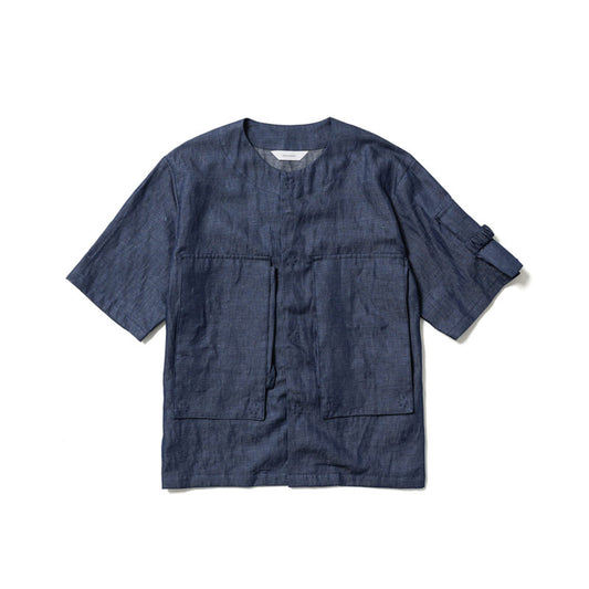 Sasquatchfabrix. Full Flap Noneck H/S Denim Shirt Indigo Navy
