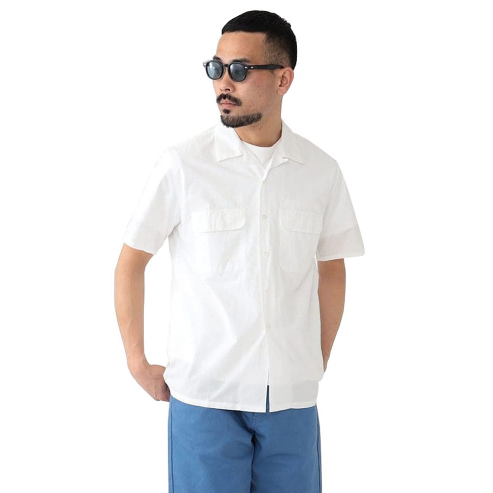 BEAMS PLUS | Open Collar Short Sleeve Peruvian Pima White