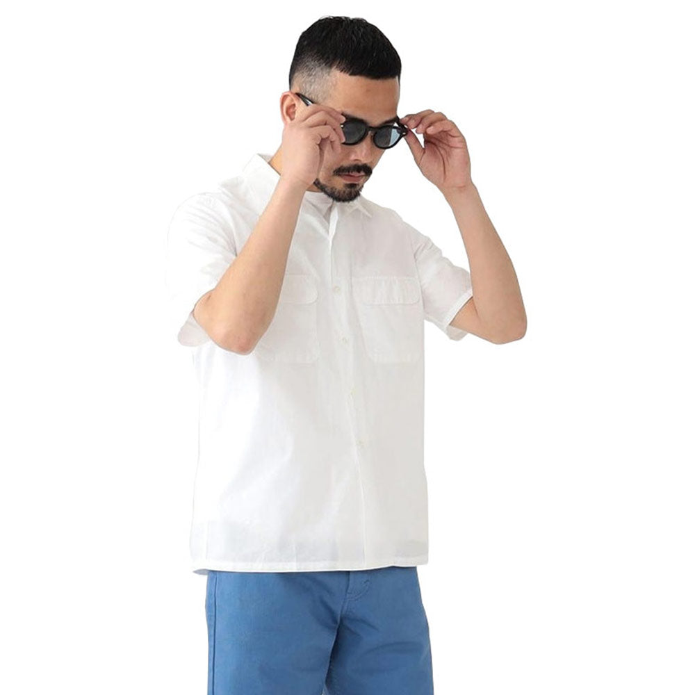 BEAMS PLUS | Open Collar Short Sleeve Peruvian Pima White