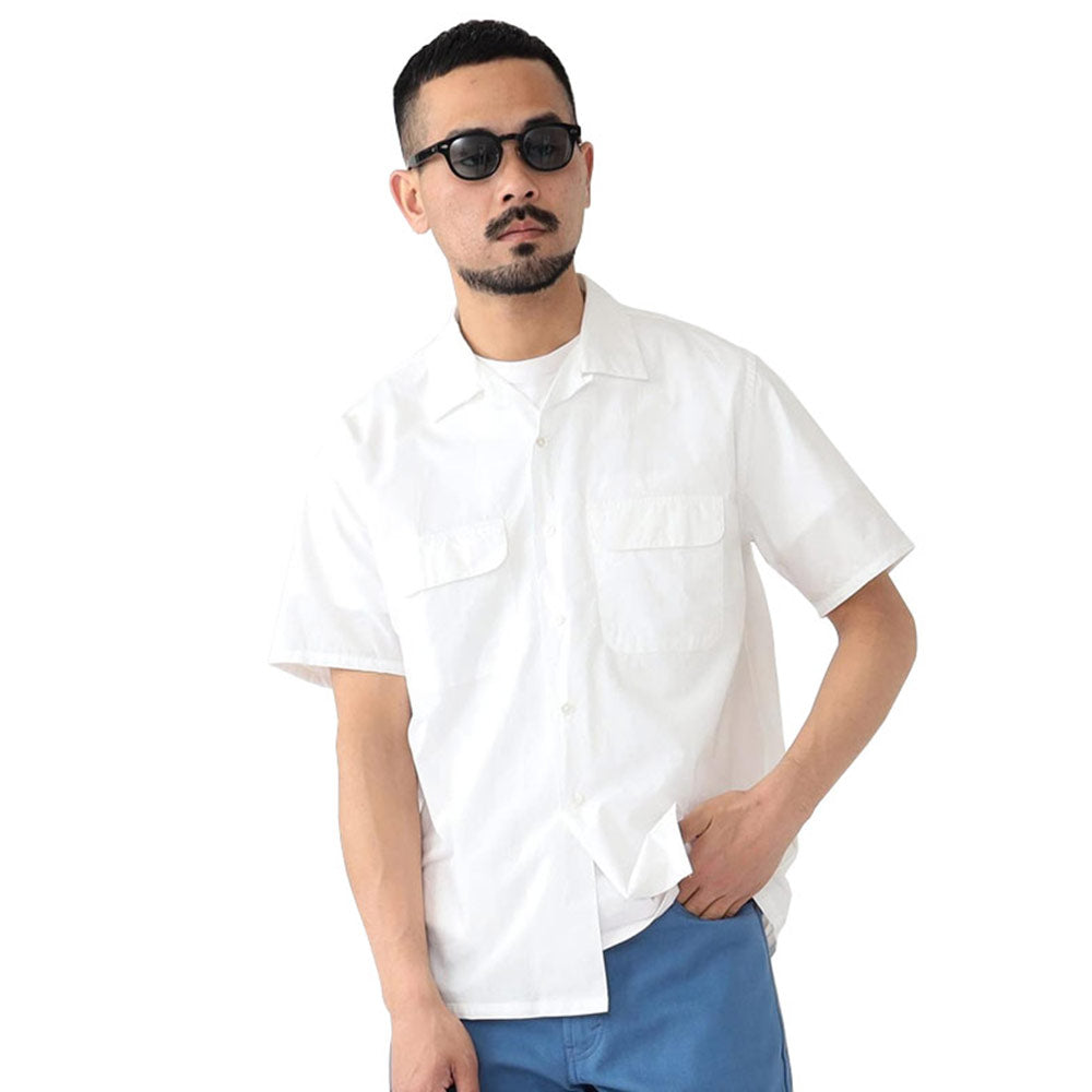 BEAMS PLUS | Open Collar Short Sleeve Peruvian Pima White