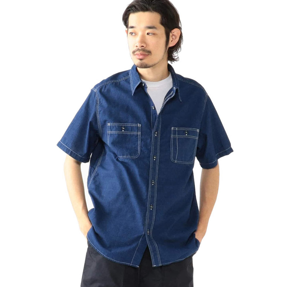 BEAMS PLUS | Work Short Sleeve Tee Indigo Chambray Indigo