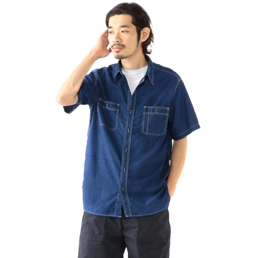 BEAMS PLUS | Work Short Sleeve Tee Indigo Chambray Indigo