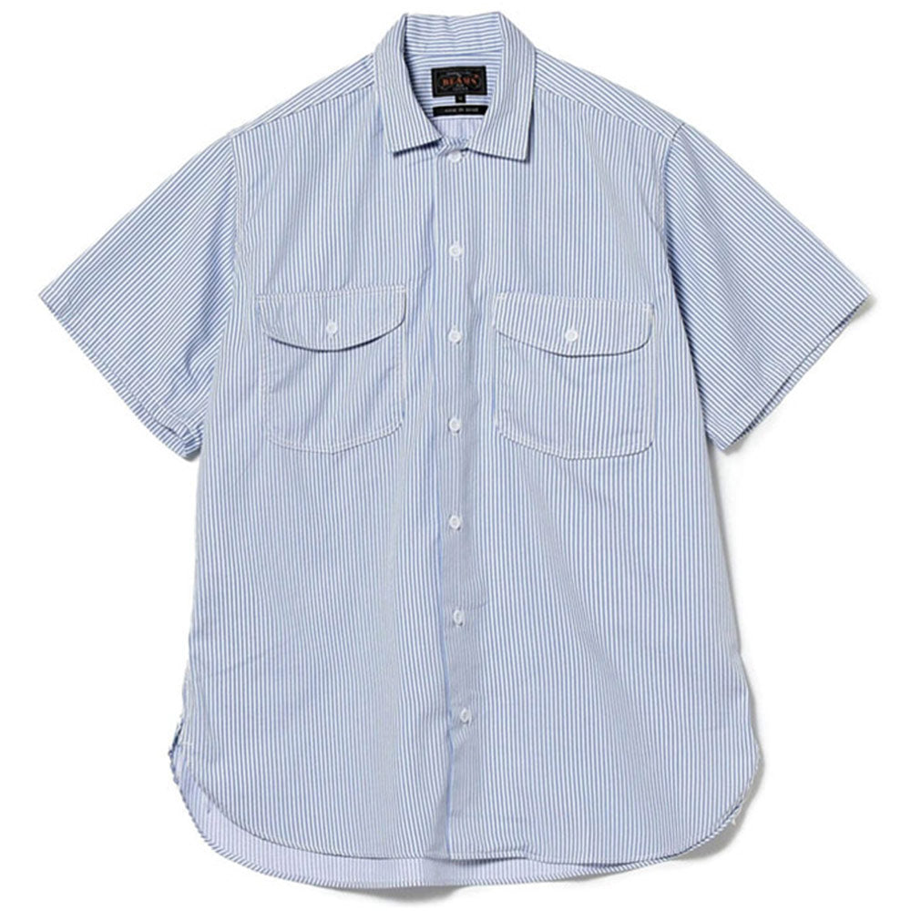 BEAMS PLUS | Work Short Sleeve Tee Stripe Coolmax® Blue