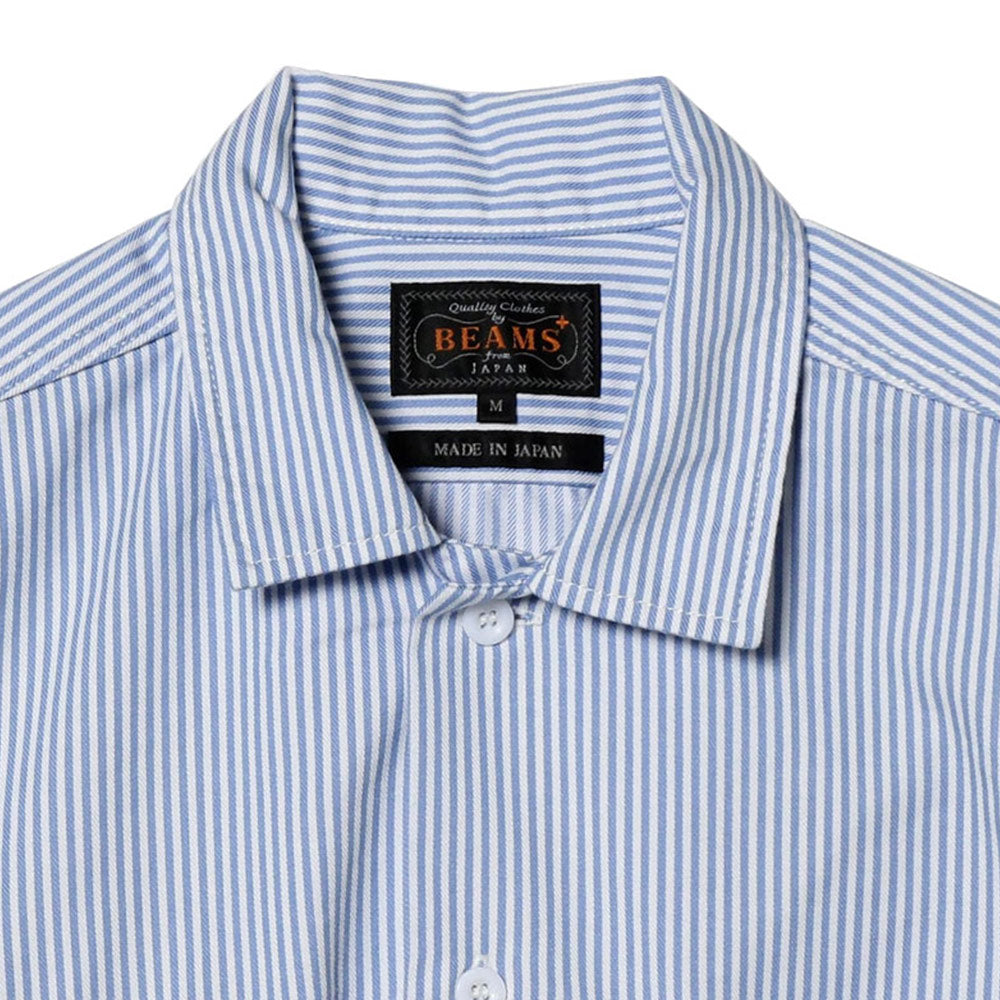 BEAMS PLUS | Work Short Sleeve Tee Stripe Coolmax® Blue