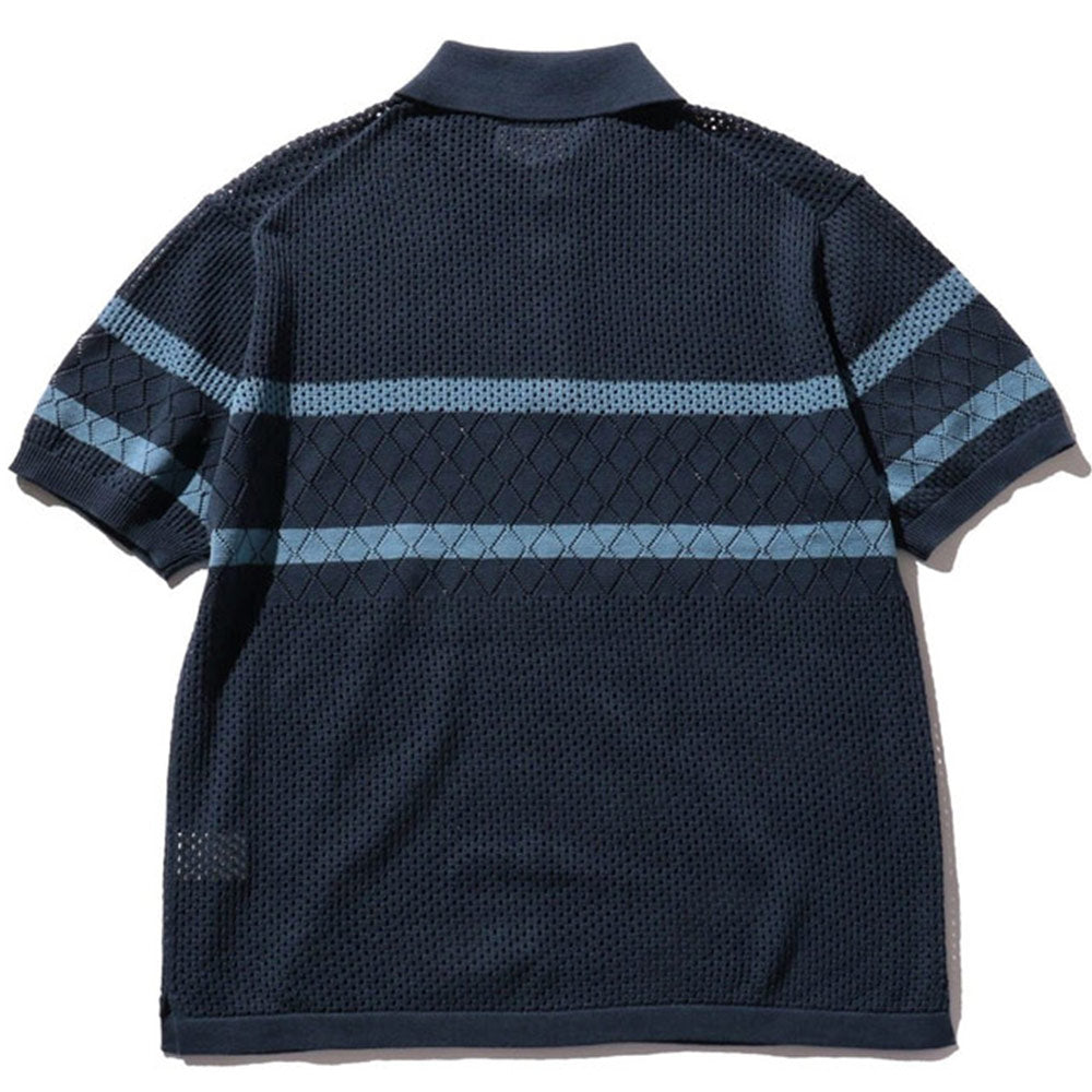 BEAMS PLUS | Knit Polo Mesh Stripe Navy