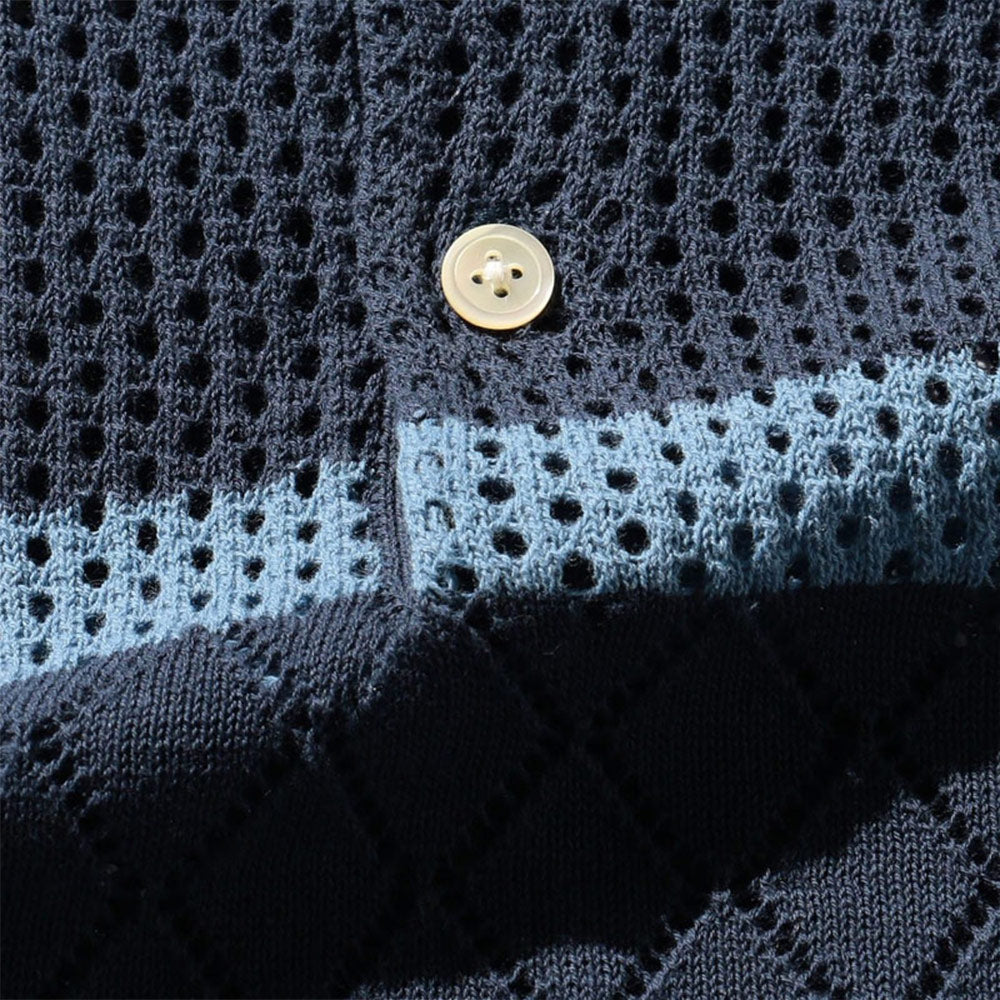 BEAMS PLUS | Knit Polo Mesh Stripe Navy