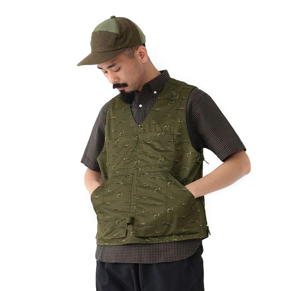 BEAMS PLUS | Adventure Vest Polyester Animal Print Olive