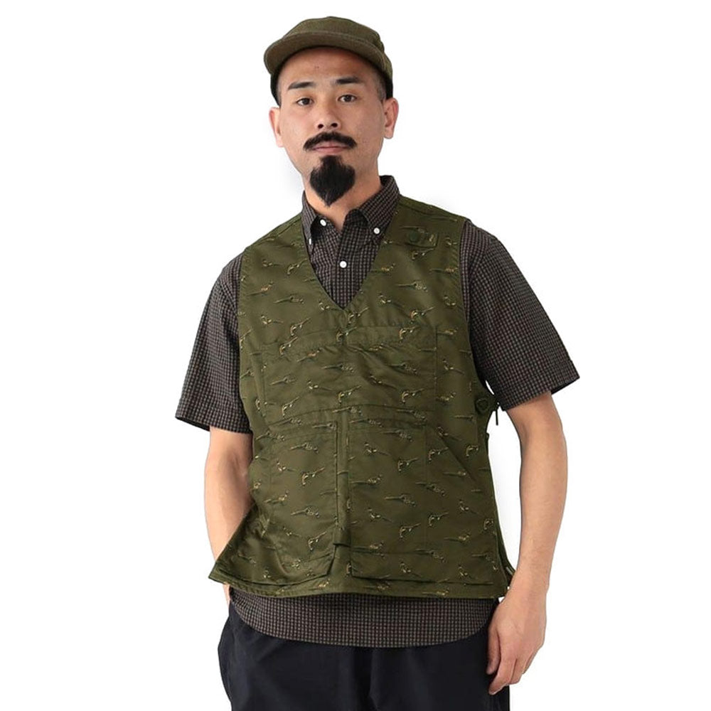 BEAMS PLUS | Adventure Vest Polyester Animal Print Olive
