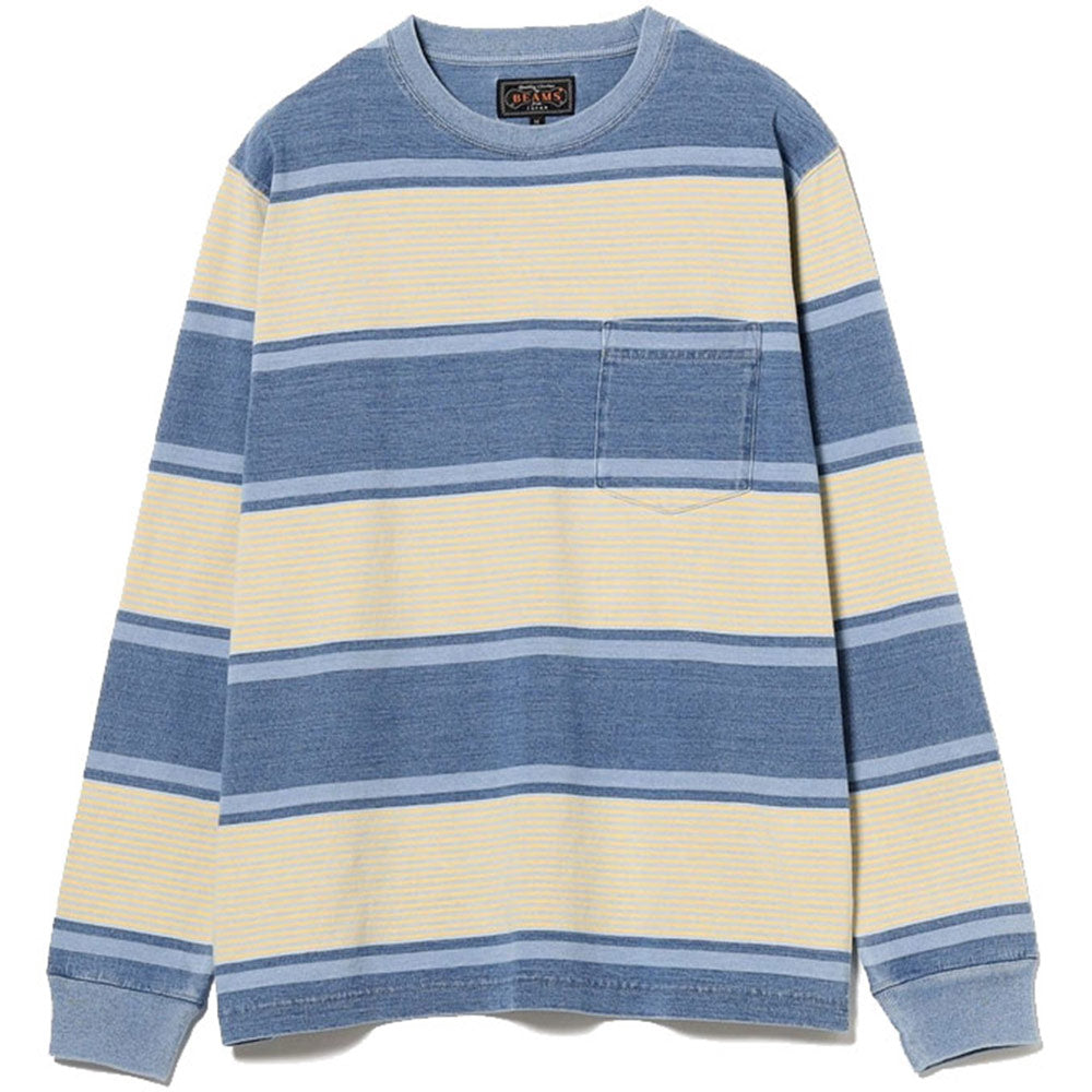 BEAMS PLUS | Pocket Tee Indigo Stripe Sax(Bleach)
