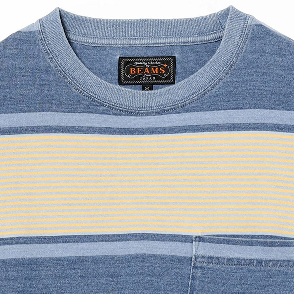 BEAMS PLUS | Pocket Tee Indigo Stripe Sax(Bleach)