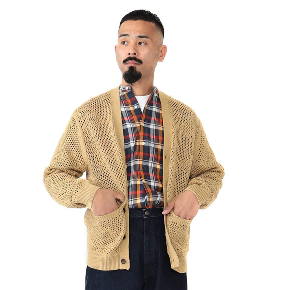 BEAMS PLUS | Cardigan Argyle Mesh Cardigans Khaki