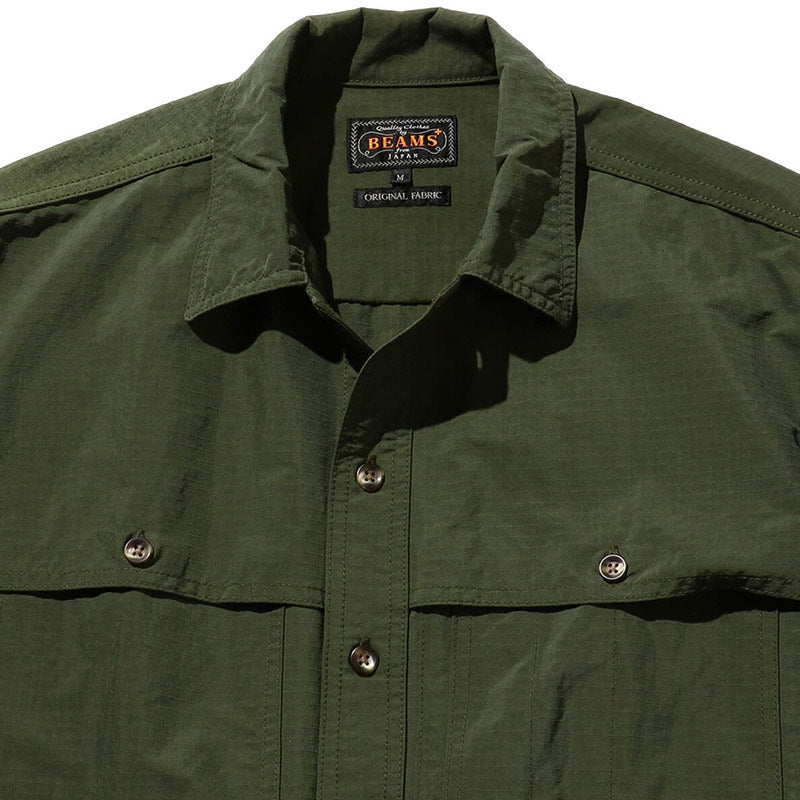 BEAMS PLUS | Stretch Nylon Ripstop Adventure Shirt Olive