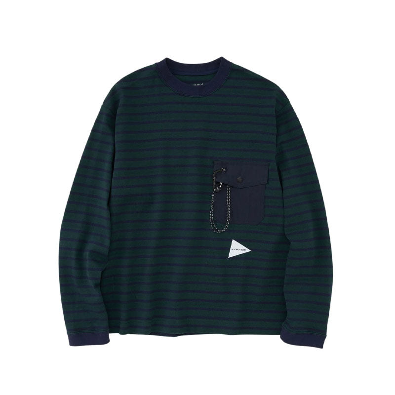 AND WANDER | Stripe Pocket Long Sleeve Tee Green