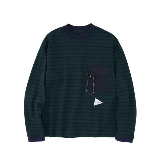 AND WANDER | Stripe Pocket Long Sleeve Tee Green