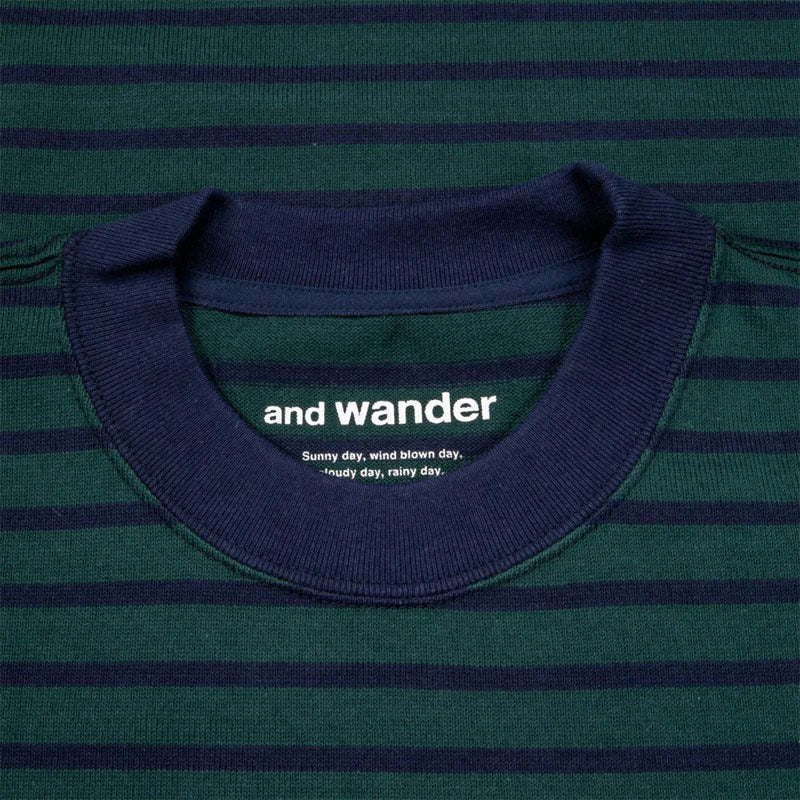 AND WANDER | Stripe Pocket Long Sleeve Tee Green