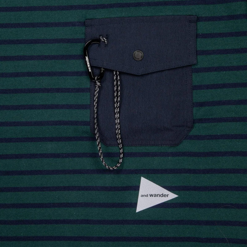 AND WANDER | Stripe Pocket Long Sleeve Tee Green