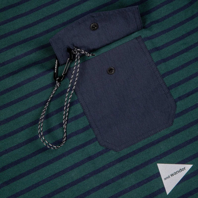 AND WANDER | Stripe Pocket Long Sleeve Tee Green