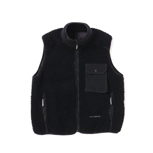 AND WANDER | Wool Boa Vest Black