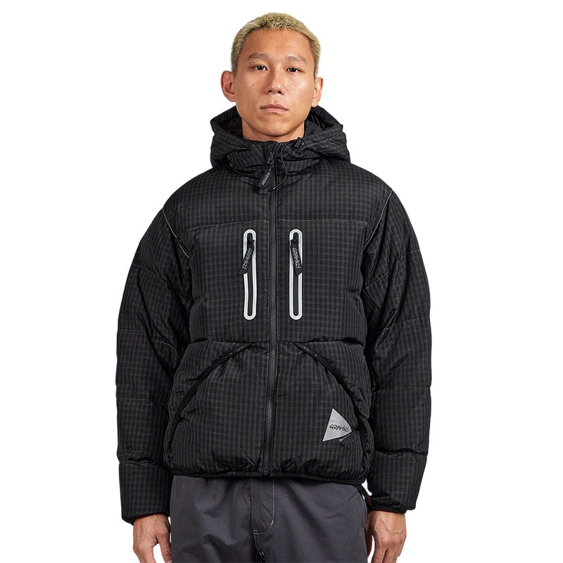 AND WANDER | x Gramicci Wool Check Down Jacket Charcoal