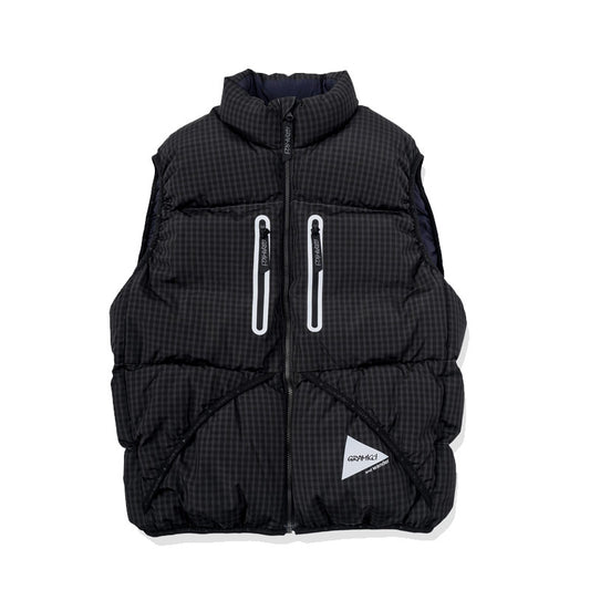 AND WANDER | x Gramicci Wool Check Down Vest Charcoal