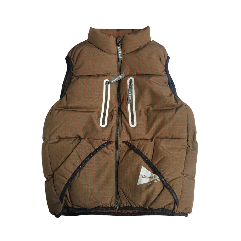 AND WANDER | x Gramicci Wool Check Down Vest Orange