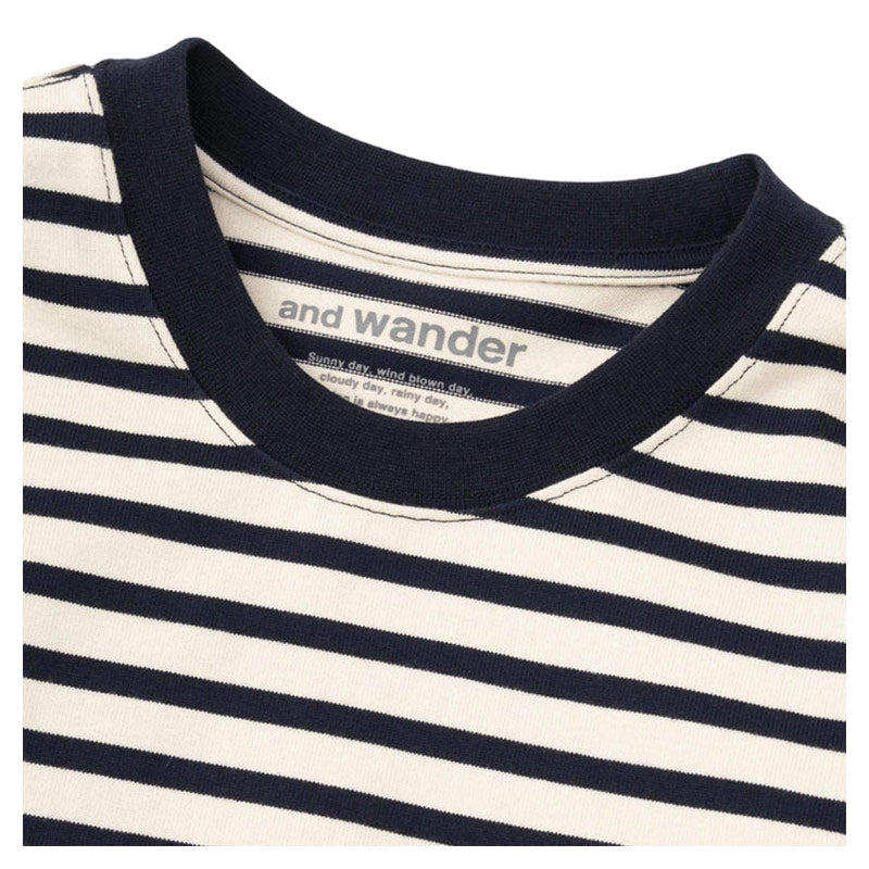 AND WANDER | Stripe Pocket SS Tee Navy
