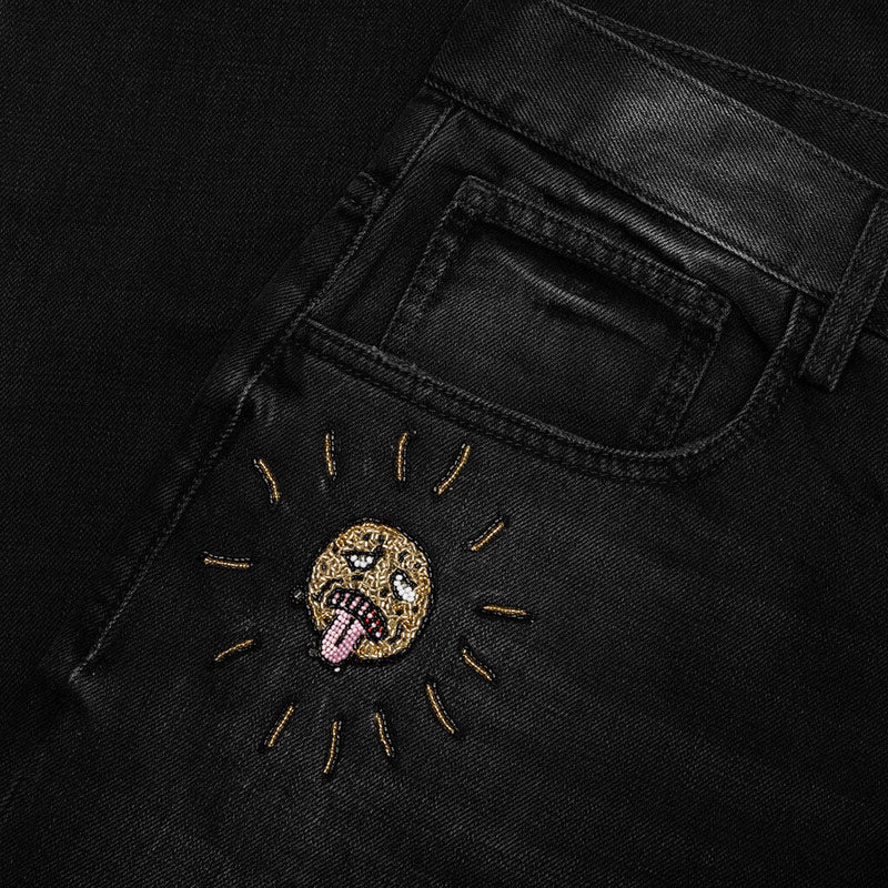 Beaded Sun Wide Jeans Charcoal Wash