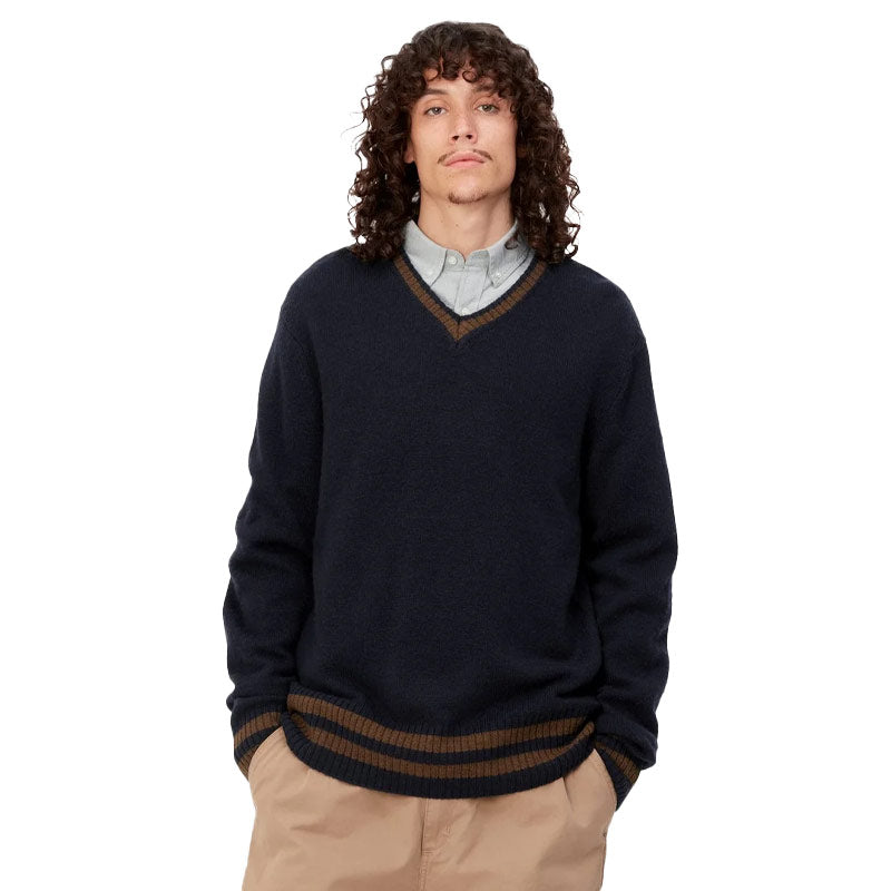 CARHARTT WIP | Stanford Sweater Dark Navy / Deep H Brown