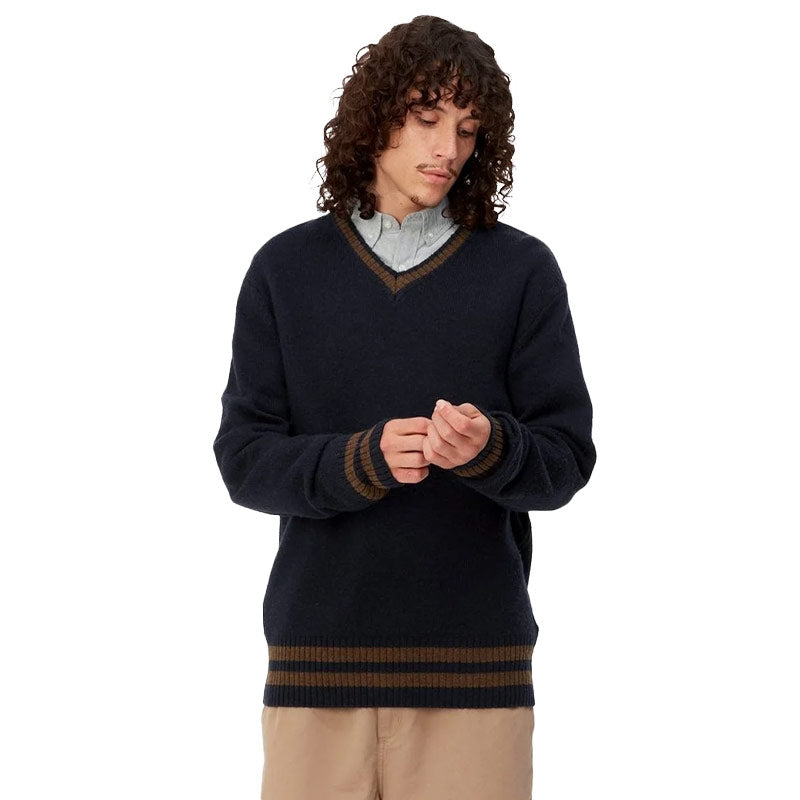 CARHARTT WIP | Stanford Sweater Dark Navy / Deep H Brown