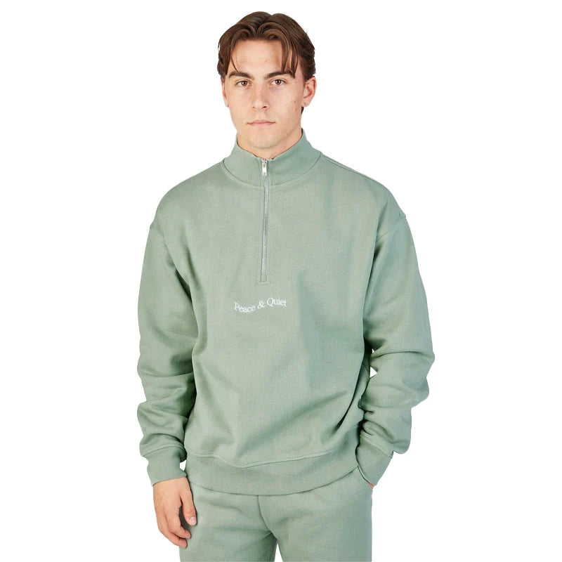 MUSEUM OF PEACE & QUIET Wordmark Quarter Zip Sage