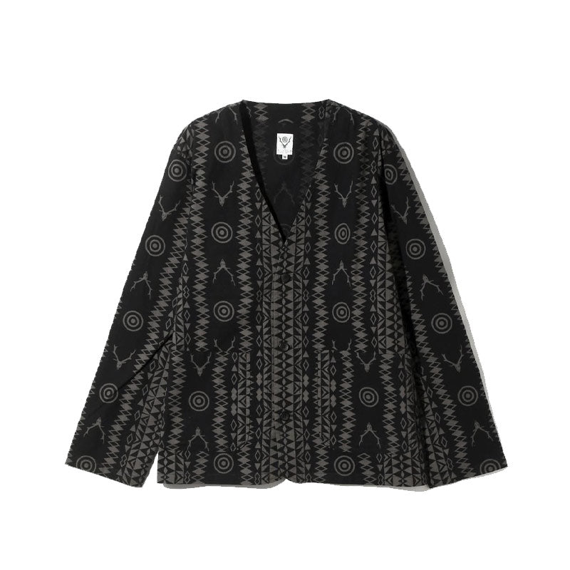 V Neck Jacket - Flannel Cloth / Printed Skull / Target