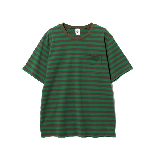 SOUTH2 WEST8 S/S Round Pocket Tee - Cotton Stripe Jersey Green