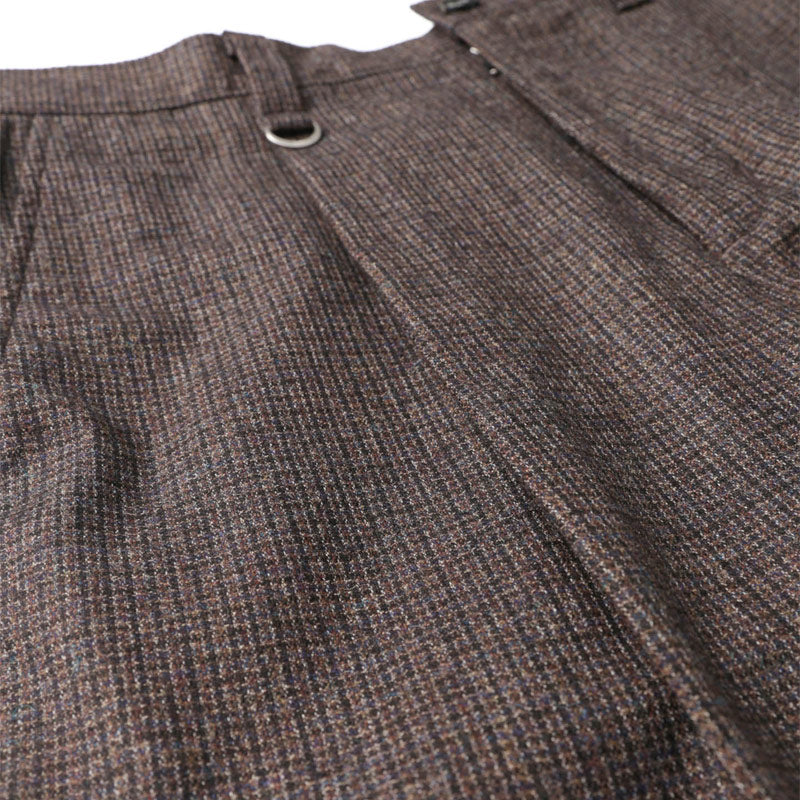 SOPHNET. Melange Tweed Gunclubcheck 1Tuck Widetapered Pants Brown