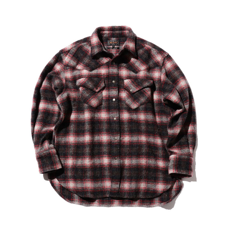 BEAMS PLUS | Western Shirt Wool/Alpaca Plaid Shaggy Black
