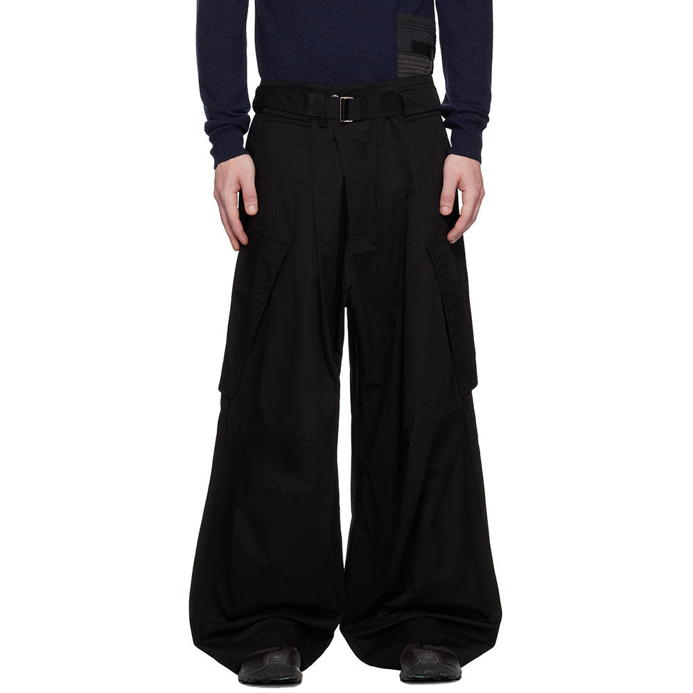 Wide Belted Draped Pocket Trousers Black