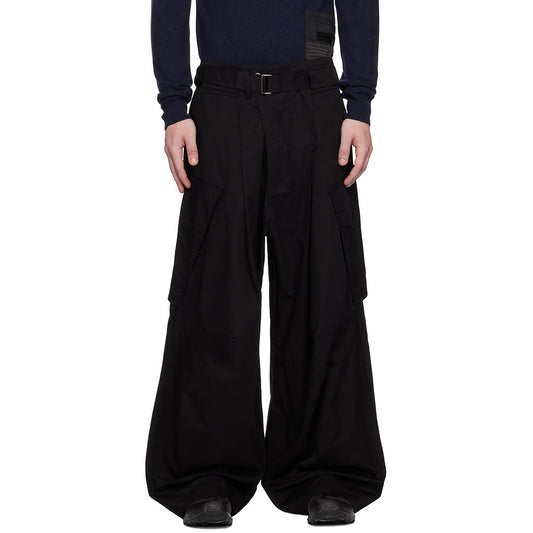 Wide Belted Draped Pocket Trousers Black
