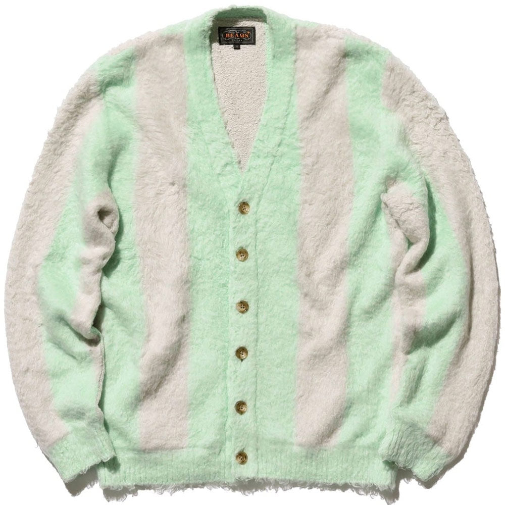 BEAMS PLUS | Cardigan Stripe Cotton Shaggy Mint Green