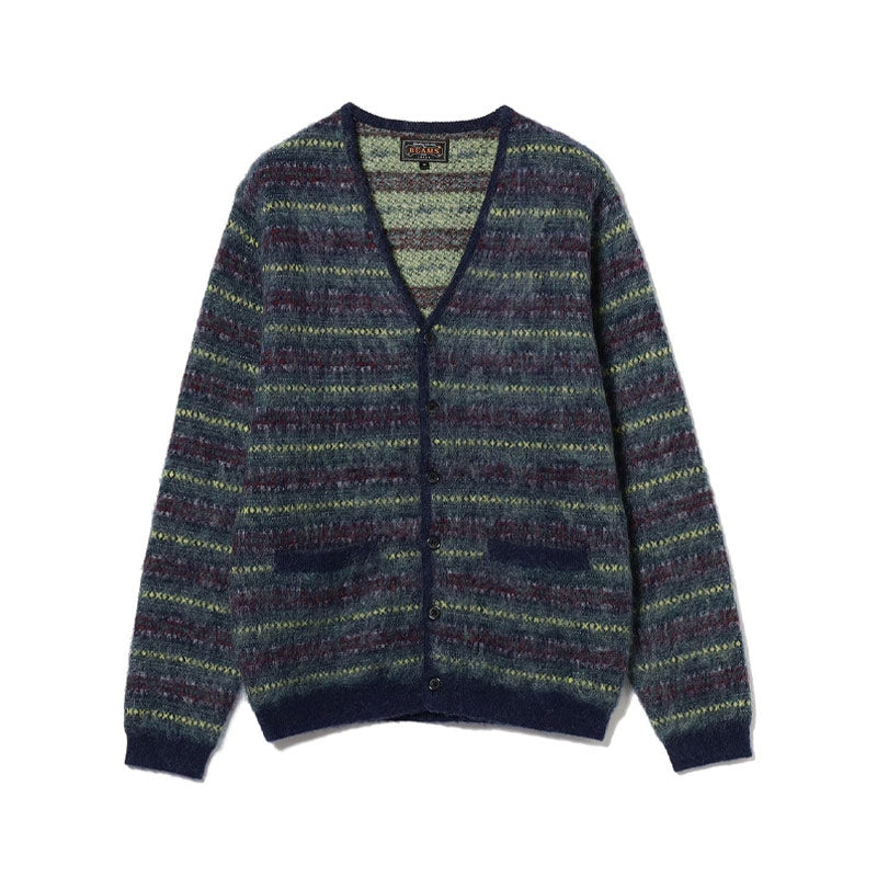BEAMS PLUS | Cardigan Double Jacquard Fair Isle Navy