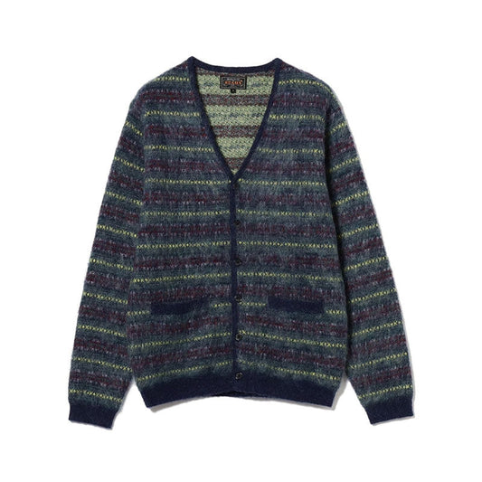 BEAMS PLUS | Cardigan Double Jacquard Fair Isle Navy