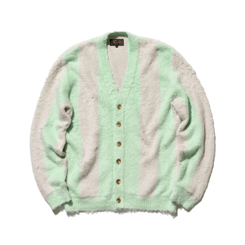 BEAMS PLUS | Cardigan Stripe Cotton Shaggy Mint Green