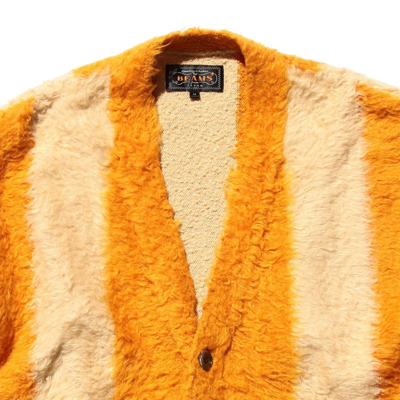 BEAMS PLUS | Cardigan Stripe Cotton Shaggy Cardigans Mustard